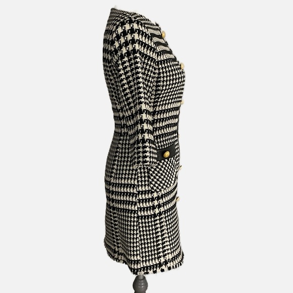 Imperial Midi Shift Dress Houndstooth Size XS Tweed Black White Lined Retro - Picture 4 of 12